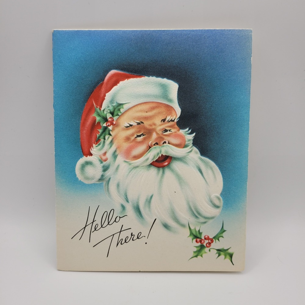Vintage Santa Hello There! Christmas‎ Card 1951 Signed Holiday Decor
